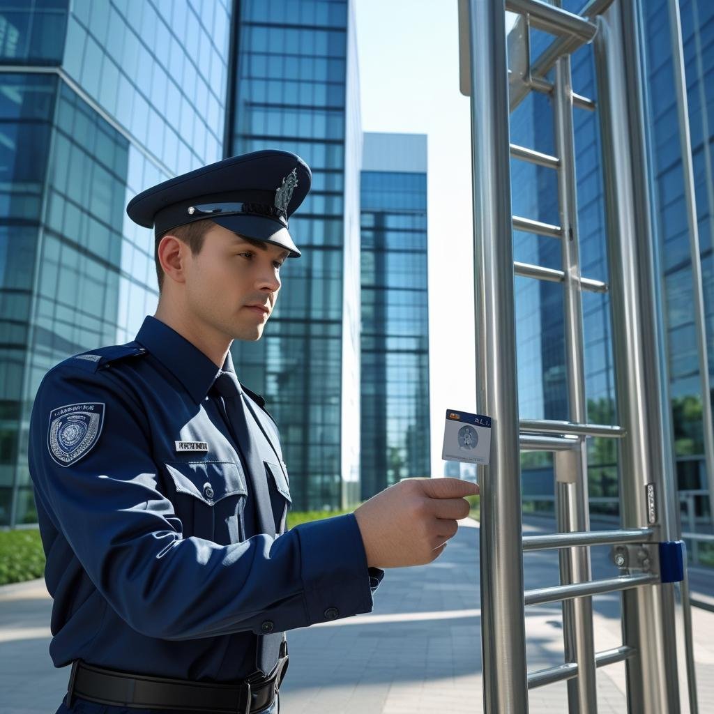 Security manpower services controlling access at IT park during protests