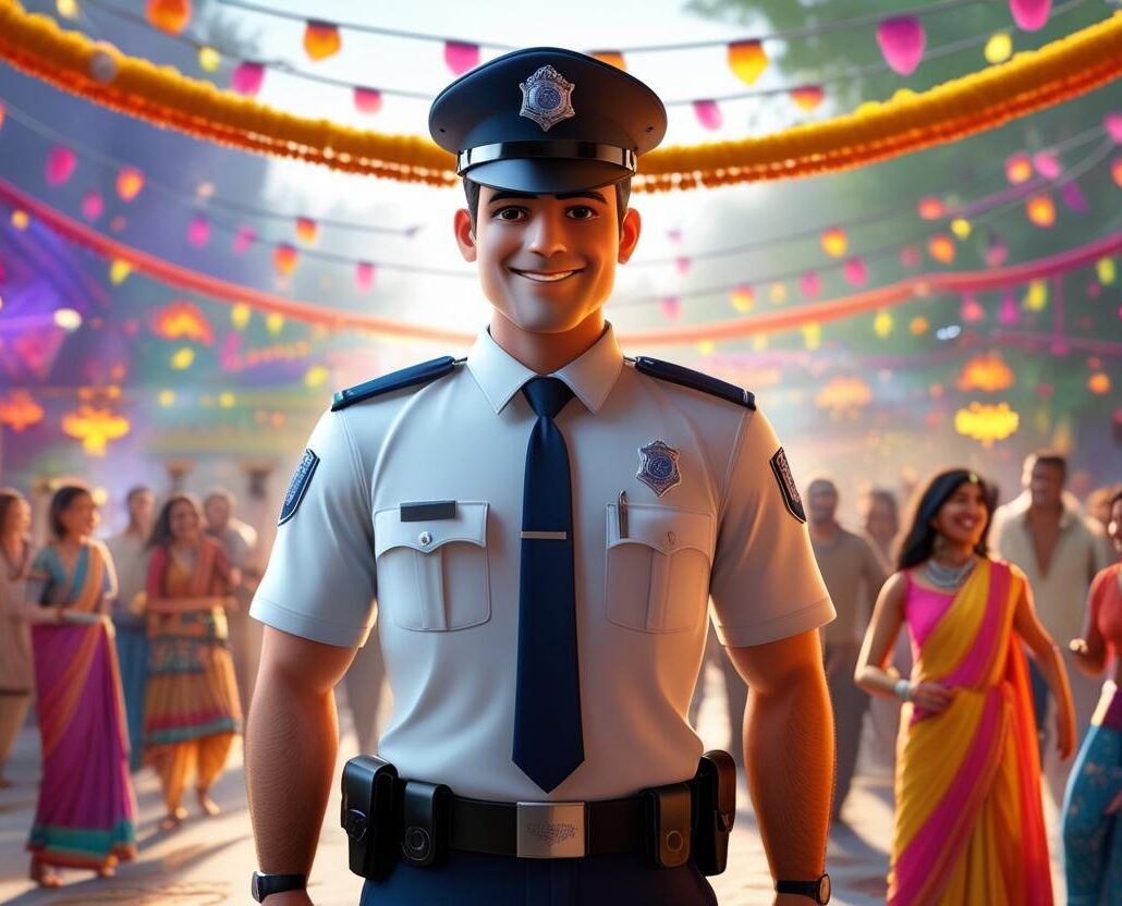 Trained manpower managing crowd entry during a festival