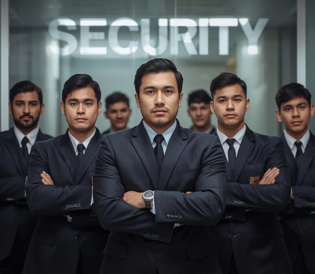 Professional contract security guards protecting a commercial property, offering cost-effective outsourced security services compared to hiring in-house guards