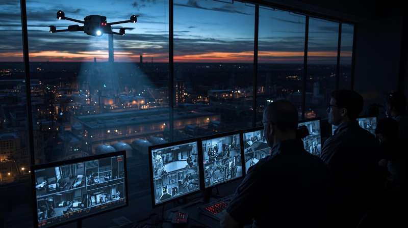 Drone security surveillance integrated with trained security guards