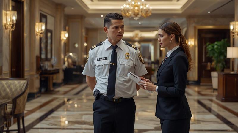 “Security in hospitality sector with trained hotel security guards ensuring guest safety”